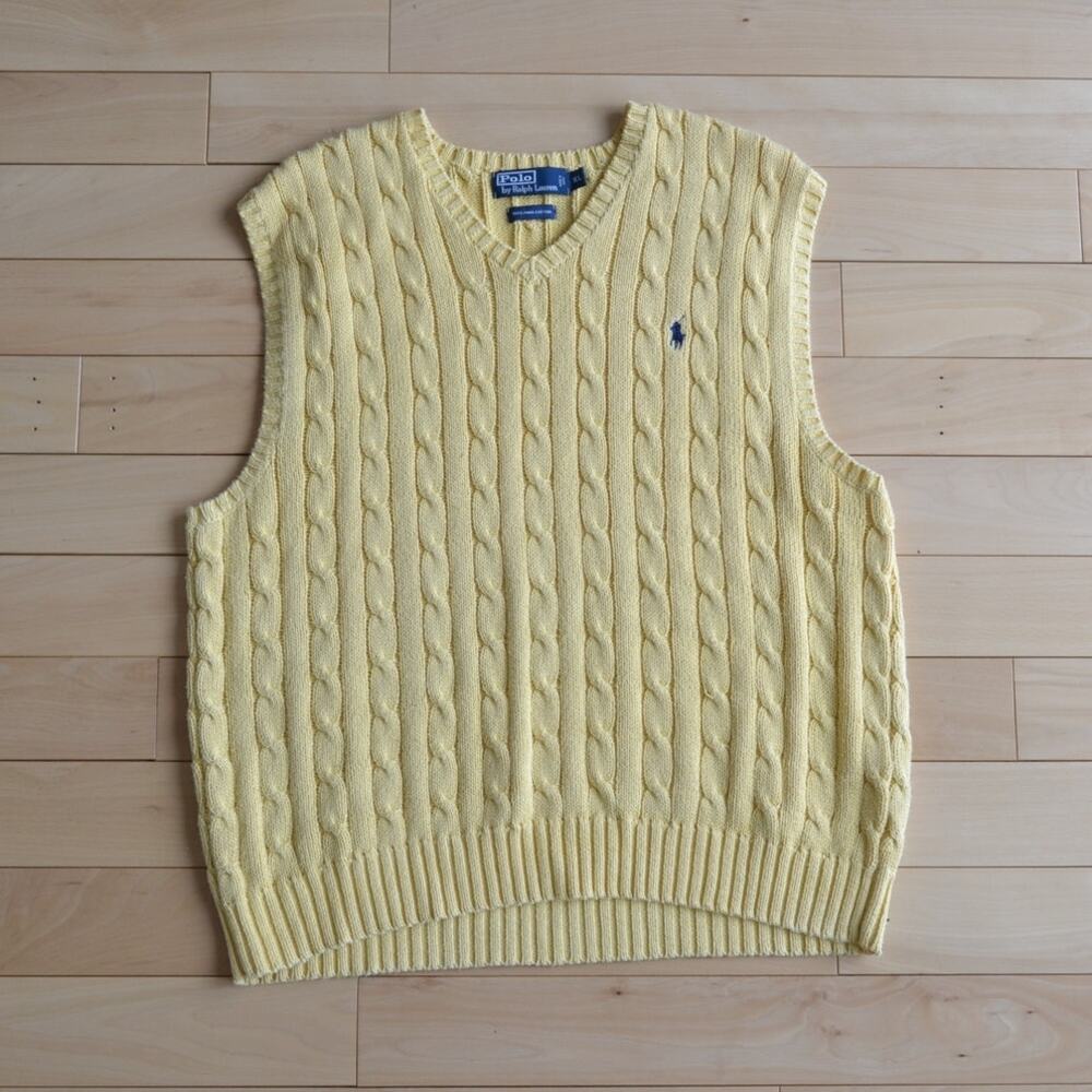 Polo Ralph Lauren Knit Sweater Vest Size XL Yellow Pima Cotton